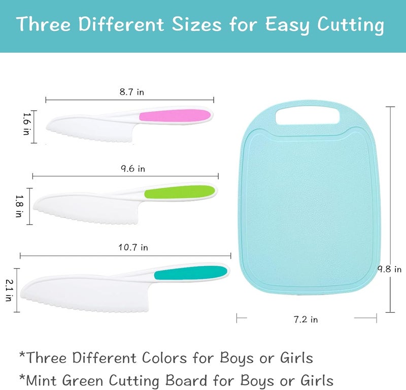 GONEJALL Kids Knife Set for Real Cooking, 4 Pieces Toddler Knife Set, Nylon Kitchen Baking Knife with Cutting Board, Firm Grip, Serrated Edges Kids Knives for Cutting Cakes, Fruit, Veggies & Bread - Image 4