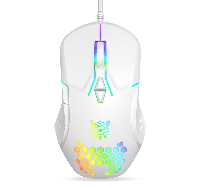 ONITOON Wired USB Mouse, Computer Mouse with RGB Lighting, 4 Adjustable DPI, Ergonomic Optical Office Mouse, 7 Buttons Corded Mice for Window/PC/Laptop/Desktop/Mac/Chromebook, White - Image 1