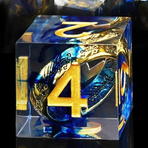 EZUO Golden Ring DND Dice Set 7pcs DD Polyhedral Sharp Edge Resin Dice with Box Rings Dice Set for Role Playing Dungeons and Dragons Playing Games for D and D MTG RPG Table Game Gifts Blue - Image 1