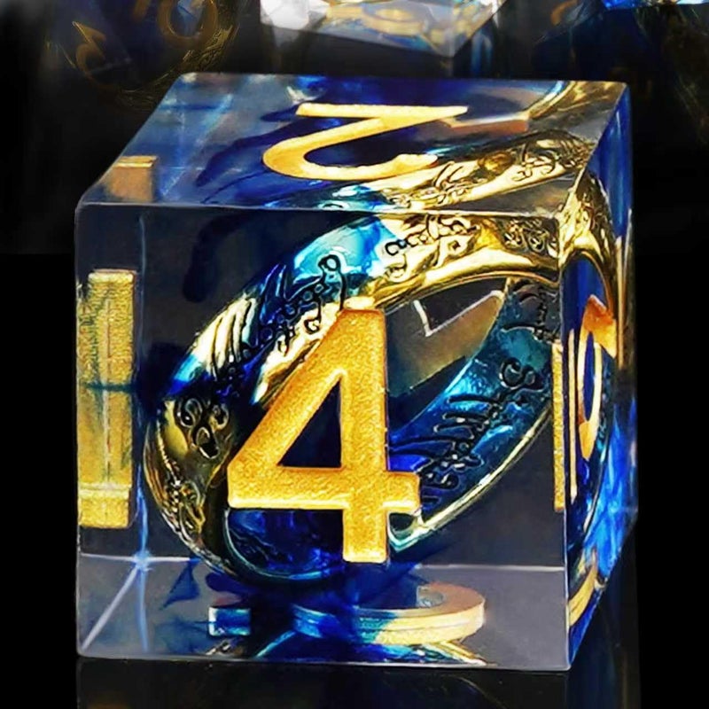 EZUO Golden Ring DND Dice Set 7pcs DD Polyhedral Sharp Edge Resin Dice with Box Rings Dice Set for Role Playing Dungeons and Dragons Playing Games for D and D MTG RPG Table Game Gifts Blue - Image 3