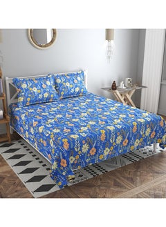 BSB HOME Premium Glace Cotton King Bed Sheets with 2 King Pillowcases by Kingston | Luxurious Soft Sheets (3 Piece Set, 275 X 275 CM Flat sheet, 50 X 75 CM Pillow Covers, Blue and Yellow)  - Image 1