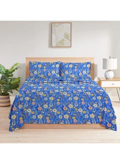 BSB HOME Premium Glace Cotton King Bed Sheets with 2 King Pillowcases by Kingston | Luxurious Soft Sheets (3 Piece Set, 275 X 275 CM Flat sheet, 50 X 75 CM Pillow Covers, Blue and Yellow)  - Image 2