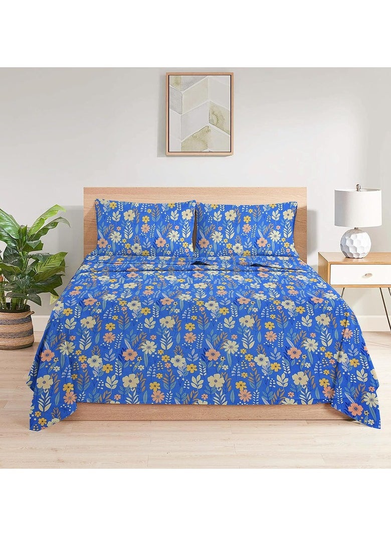 BSB HOME Premium Glace Cotton King Bed Sheets with 2 King Pillowcases by Kingston | Luxurious Soft Sheets (3 Piece Set, 275 X 275 CM Flat sheet, 50 X 75 CM Pillow Covers, Blue and Yellow)  - Image 2