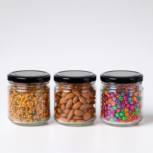 MACHAK Round Glass Jar With Airtight Lid For Kitchen Storage | Glass Food Storage Jars | Grocery Kitchen Container Set | glass storage containers with lid | Black, 200ml (3 Pieces) - Image 1