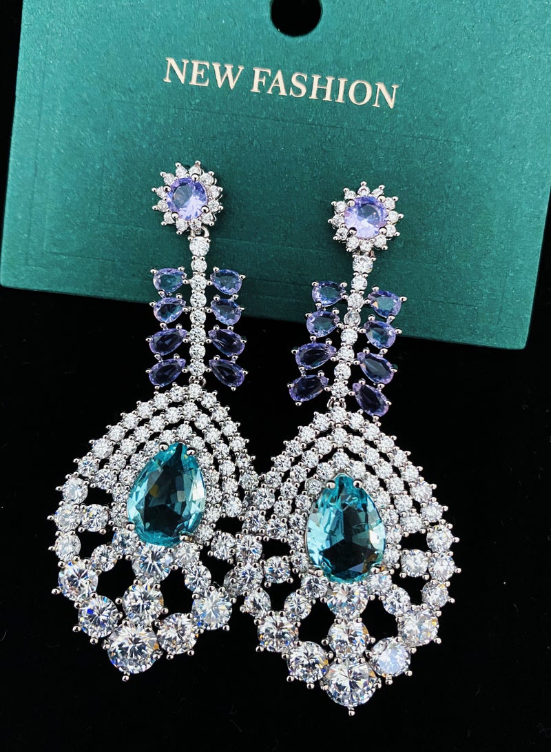 حناء تريندي الخفيفة الفاخرة الثقيلة أحجار زيركون الراين المياه الزرقاء للنساء والفتيات في المناسبات الهامة، مثل الطاووس، يأتي مع صندوق الهدايا اكسسوارات المجوهرات اليومية - Image 3