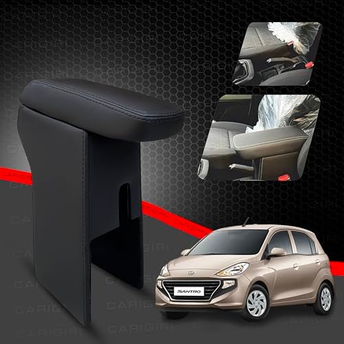 Carigiri Premium Finish Car Armrest with Storage Box And High Density Moulded Foam For Hyundai Santro (Models-2018-2024) (All Colours,Nappa Leatherette) (Black Seam) - Image 1