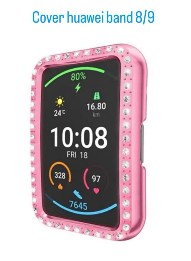 Slim Screen-Free Protective Case with Hard PC Body Shock Absorbing Crystal Diamonds for Huawei Band 8 and Huawei Band 9 - pink - Image 1