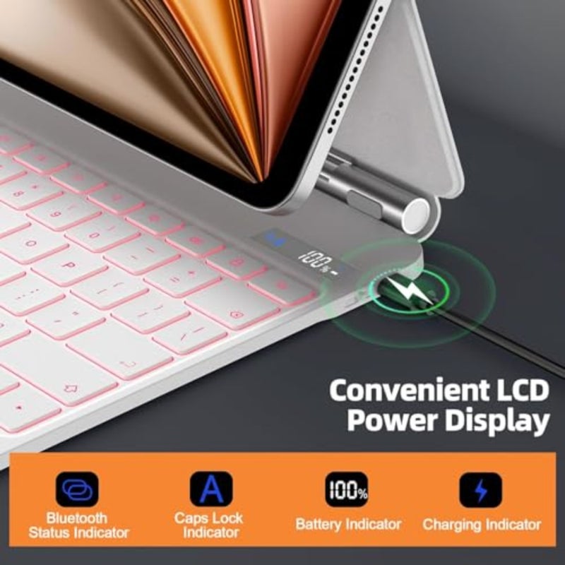 English Magic Keyboard for 11-inch M4/M3/M2 iPad Pro and 11-inch 1st4th gen 10.9-inch iPad Air, aluminum body, space gray, 7-color backlit keys with multi-touch trackpad and floating cantilever stand - Image 4