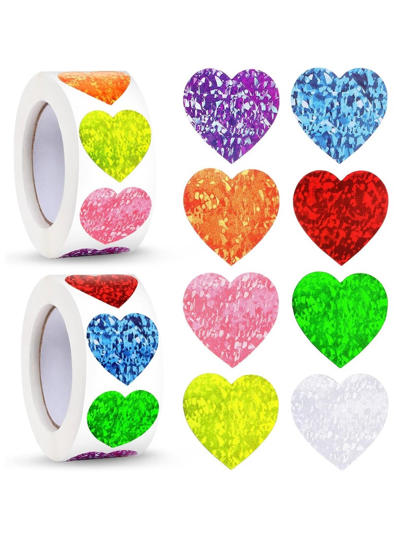 2 Rolls 1000 Pcs Glitter Heart Stickers for Kids Teacher 1 Inch Self Adhesive Colorful for Birthday Wedding Party Decoration ﻿ - Image 1