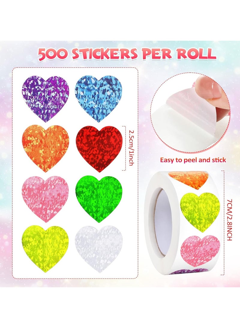 2 Rolls 1000 Pcs Glitter Heart Stickers for Kids Teacher 1 Inch Self Adhesive Colorful for Birthday Wedding Party Decoration ﻿ - Image 2