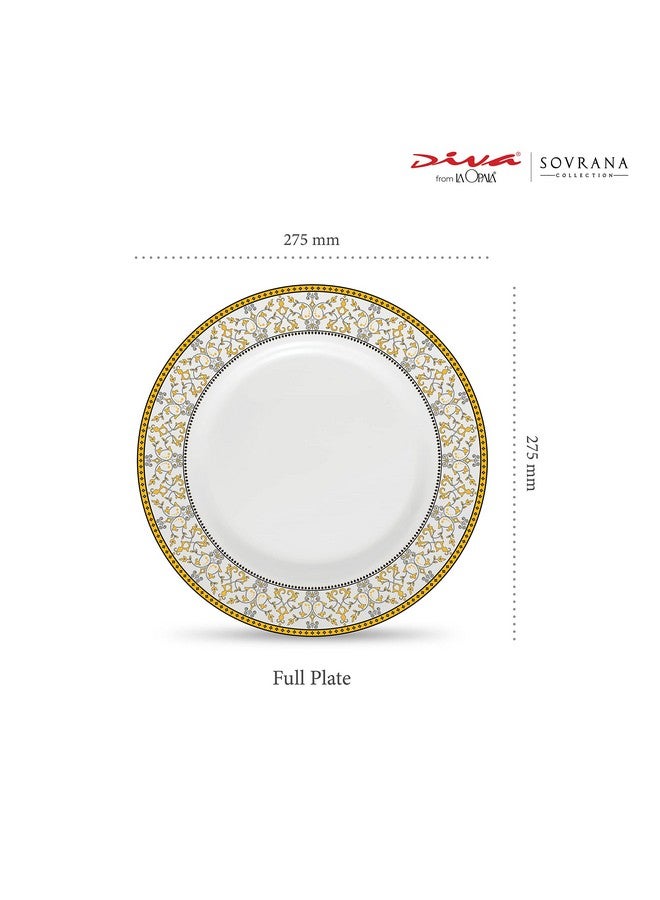 La Opala Diva Sovrana Collection Opal Glass Crockery | Full Plate Set of 6 Moroccan Gold | Dinner Plate for dining & gifting | Microwave Safe | 100% Vegetarian | Extra Strong | Super Light & White - Image 2