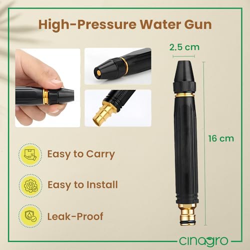 Cinagro Water Spray Gun with 2 Clamps for Gardening, Car Wash, Bike Washing, Gun for 1/2" Hose Pipe, High Pressure Water Gun Nozzle, Car Washer, Brass Jet, Water Spray Nozzle for Garden - Image 4