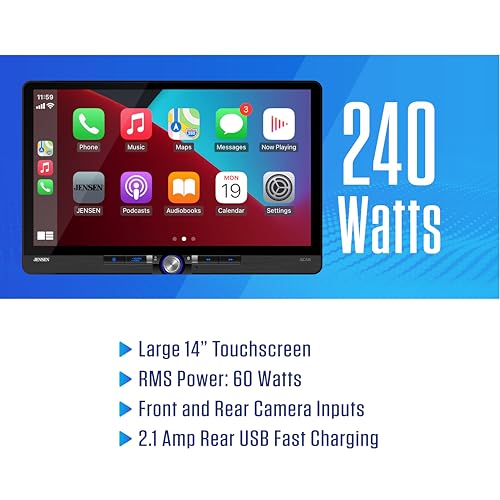 JENSEN J5CA14 14-inch Certified Apple CarPlay Android Auto Wired or Wireless | Maestro & Metra Axxess Ready | Single & Double DIN Car Stereo | SiriusXM Ready | Bluetooth | Front & Rear Camera Inputs - Image 4