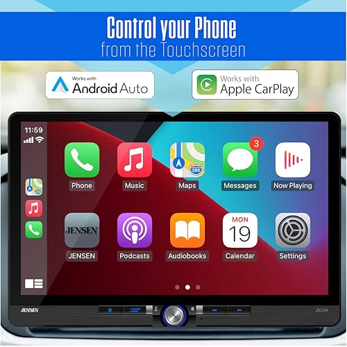 JENSEN J5CA14 14-inch Certified Apple CarPlay Android Auto Wired or Wireless | Maestro & Metra Axxess Ready | Single & Double DIN Car Stereo | SiriusXM Ready | Bluetooth | Front & Rear Camera Inputs - Image 2