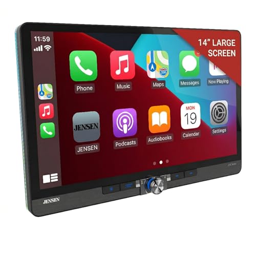 JENSEN J5CA14 14-inch Certified Apple CarPlay Android Auto Wired or Wireless | Maestro & Metra Axxess Ready | Single & Double DIN Car Stereo | SiriusXM Ready | Bluetooth | Front & Rear Camera Inputs - Image 1