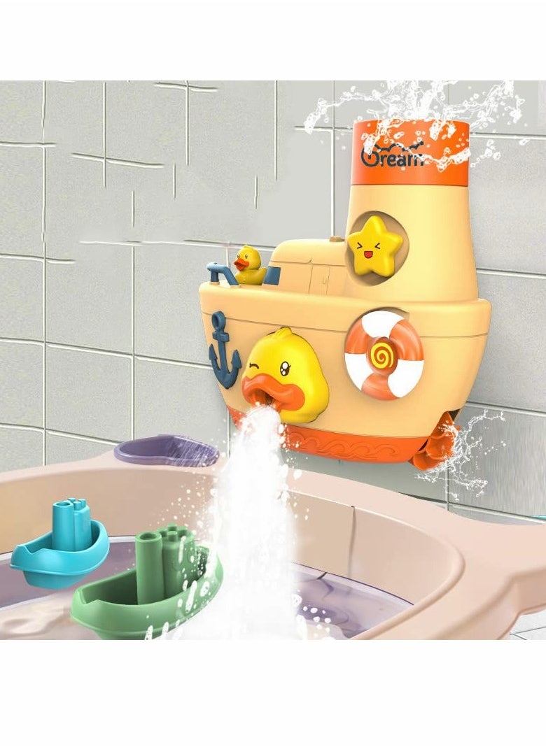 SYOSI - Bath Toys Fill and Spin Boat with Suction Cups Shower Gel Box Floating Duck 2 Stacking Boats Bathtub Tub Wall Toys for Boy Girl Kids Gifts Shower Toy Bathroom Floating Water Squirting Toys - Image 1