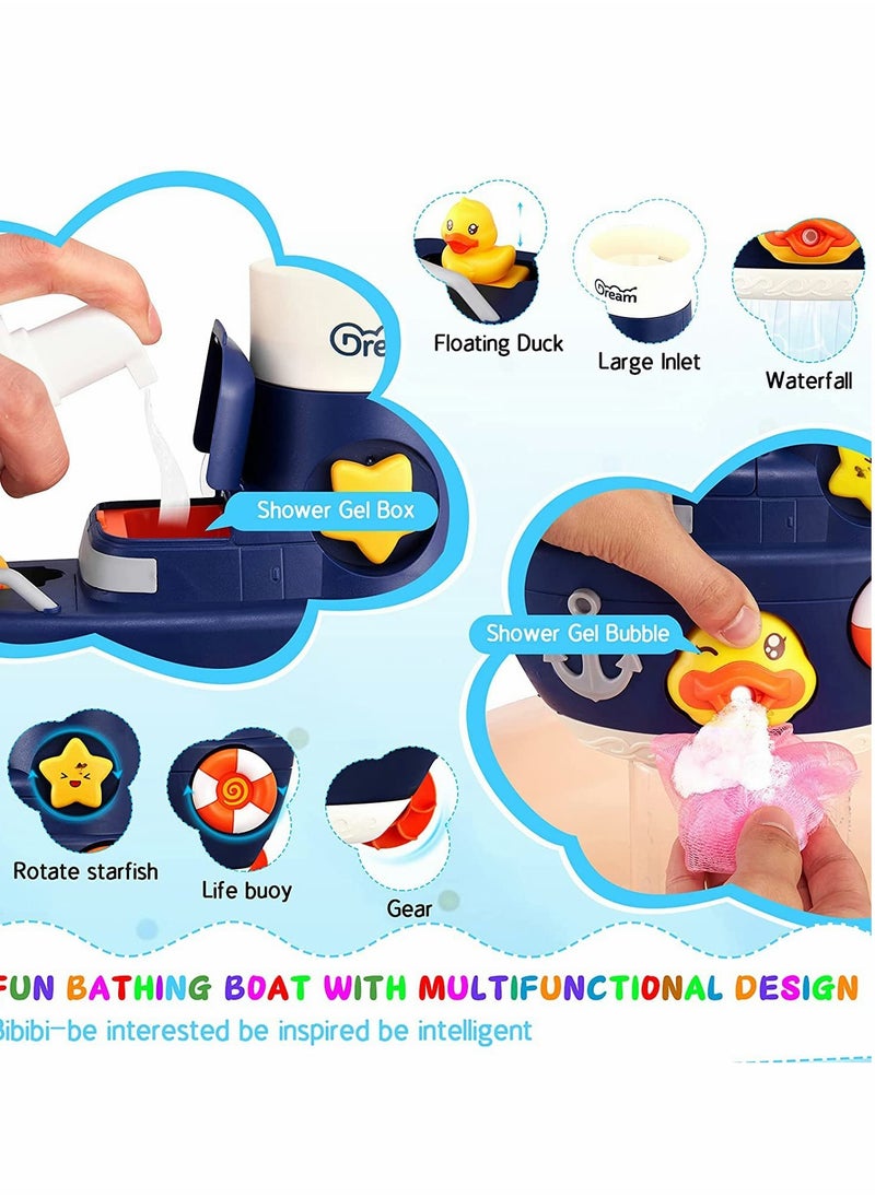 SYOSI - Bath Toys Fill and Spin Boat with Suction Cups Shower Gel Box Floating Duck 2 Stacking Boats Bathtub Tub Wall Toys for Boy Girl Kids Gifts Shower Toy Bathroom Floating Water Squirting Toys - Image 1
