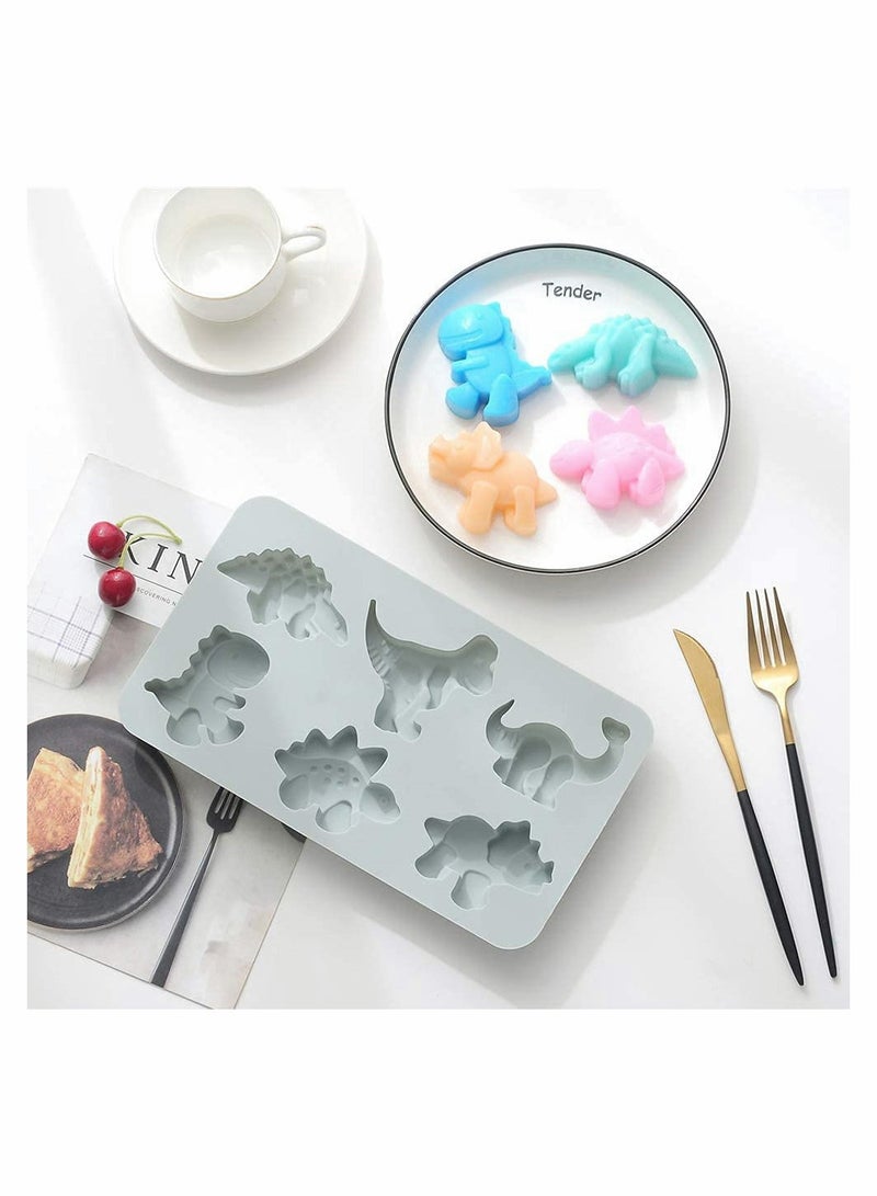 Excefore 2 Pcs Cute Dinosaur Silicone Cake Molds Kid' s Cartoon Dino Chocolate Gummy Mold Tray 6 Grids DIY Handmade Soap Different Shapes Candy Fondant Mould Baking Decorating Tools - Image 4