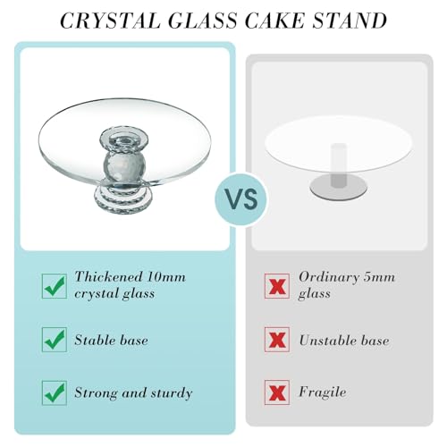 Uten Crystal Glass Cake Stand, 11'' Cake Display Stand, Crystal Glass Fruit Plate, Clear Crystal Cake Stand, Display Desserts Holder for Wedding Cakes Serving Platters - Image 4