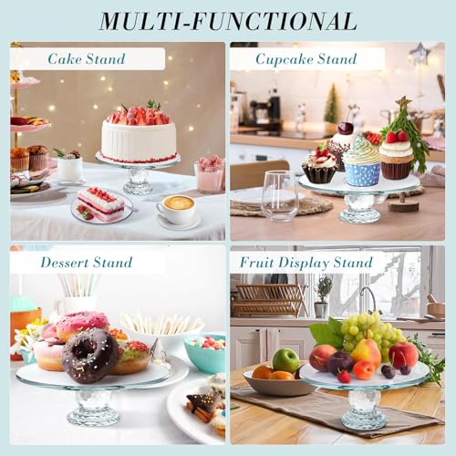 Uten Crystal Glass Cake Stand, 11'' Cake Display Stand, Crystal Glass Fruit Plate, Clear Crystal Cake Stand, Display Desserts Holder for Wedding Cakes Serving Platters - Image 5