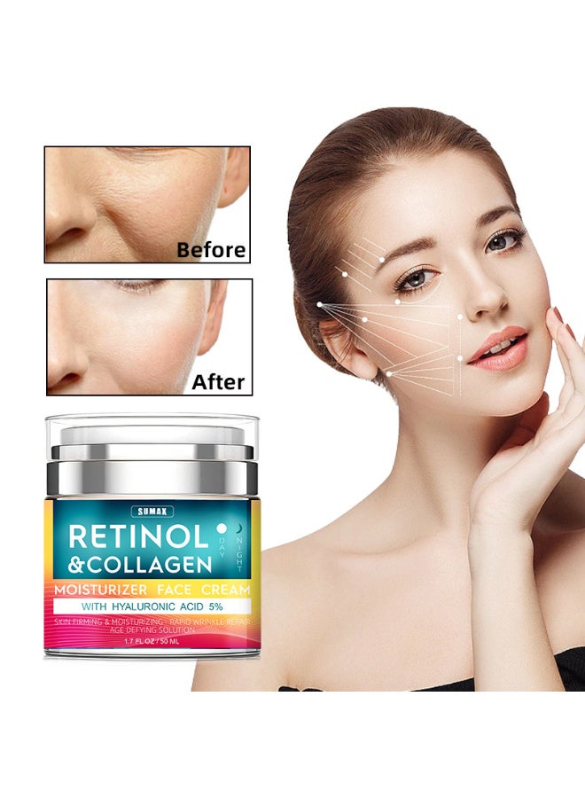 SUMAX Retinol Cream for Face with Hyaluronic Acid, Day-Night Anti-Aging Moisturizer for Women, Men, Collagen Cream for Face Reduces Wrinkles, Dryness, 1.7Oz - Image 4