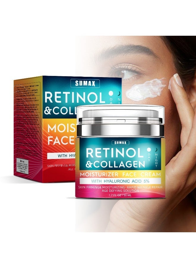 SUMAX Retinol Cream for Face with Hyaluronic Acid, Day-Night Anti-Aging Moisturizer for Women, Men, Collagen Cream for Face Reduces Wrinkles, Dryness, 1.7Oz - Image 2
