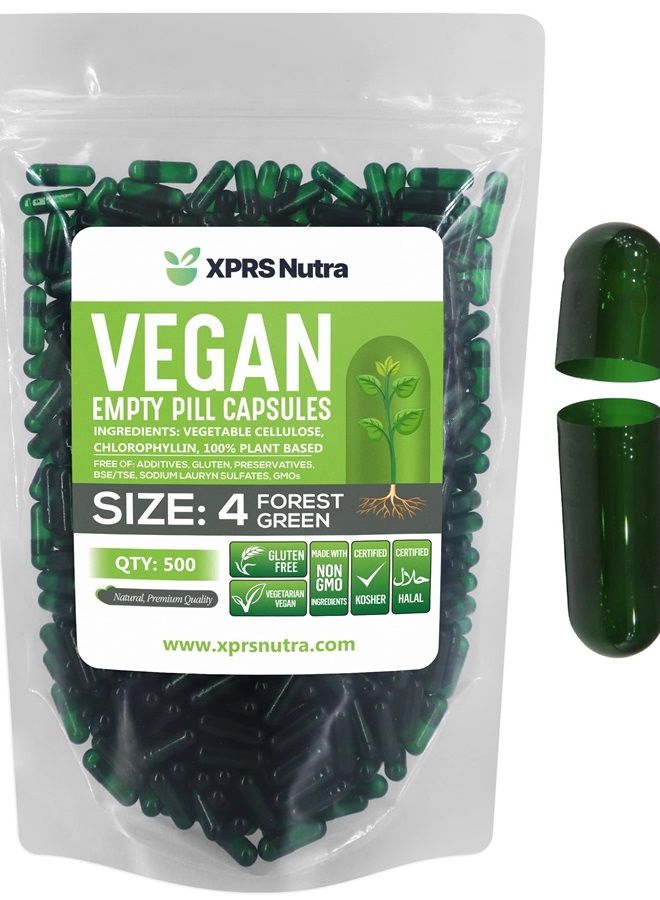 XPRS Nutra Size 4 Empty Capsules - 500 Count Small Empty Vegan Capsules - Vegetarian Empty Pill Capsules - DIY Vegetable Capsule Filling - Veggie Pill Capsules (Forest Green)