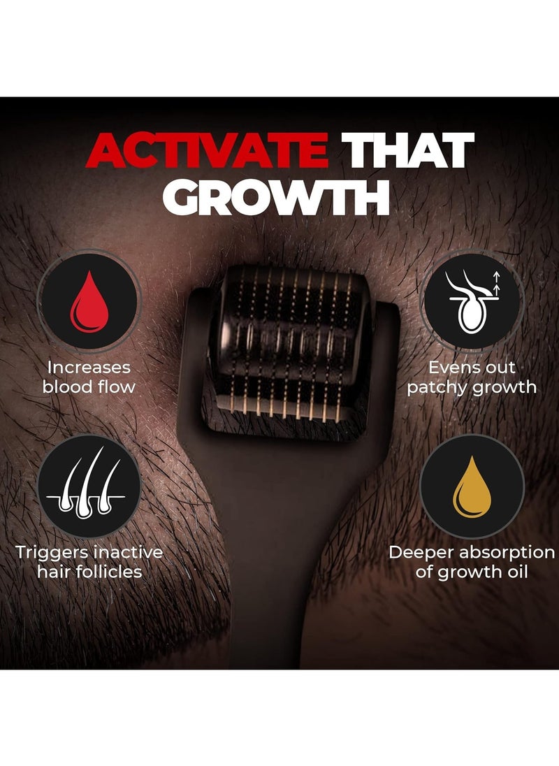 BEARDO - Beard Booster Combo - Beard and Hair Growth Oil 50 ml - with Beard Advance Derma Roller for Men - Supports faster beard growth and thicker looking beard - Image 1