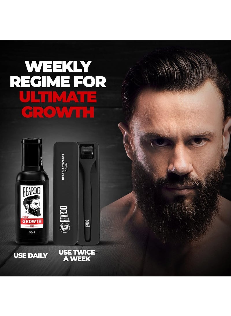 BEARDO - Beard Booster Combo - Beard and Hair Growth Oil 50 ml - with Beard Advance Derma Roller for Men - Supports faster beard growth and thicker looking beard - Image 1