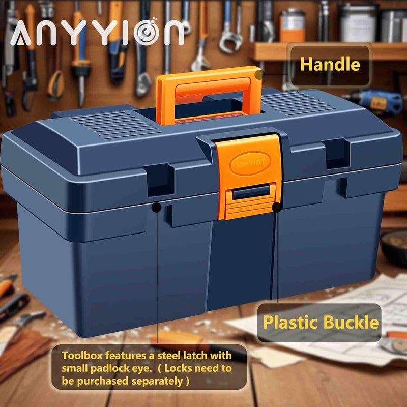 Anyyion 13In Small Tool Box,Lockable Tool Box for Home,Truly Rugged,No Removable Tray(Blue) - Image 2