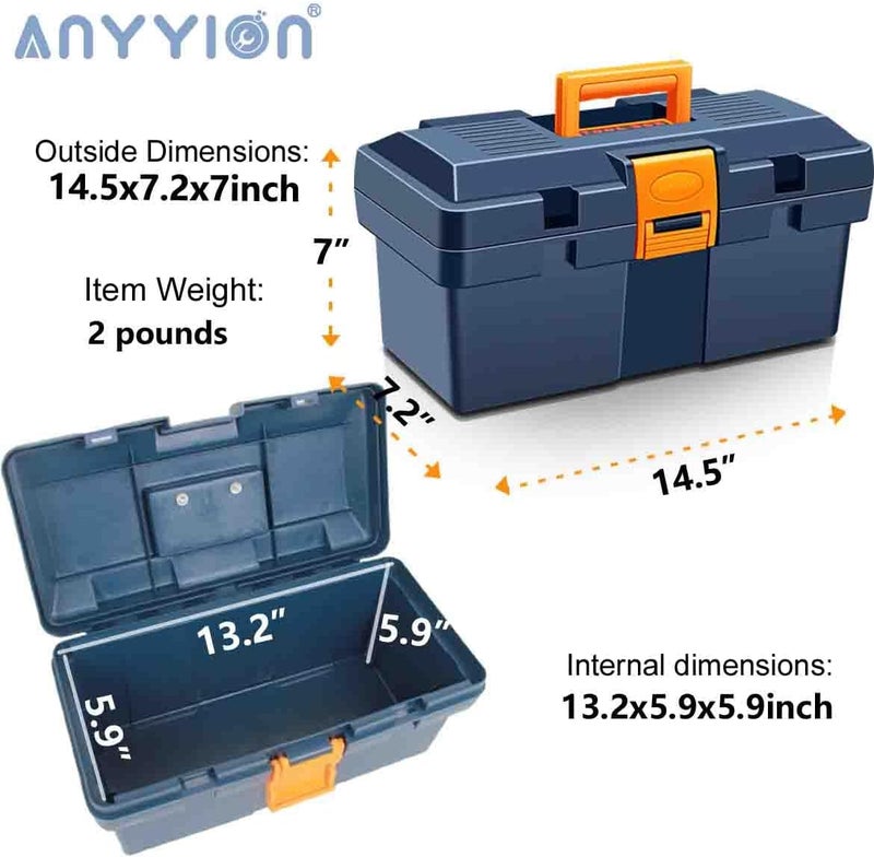 Anyyion 13In Small Tool Box,Lockable Tool Box for Home,Truly Rugged,No Removable Tray(Blue) - Image 3