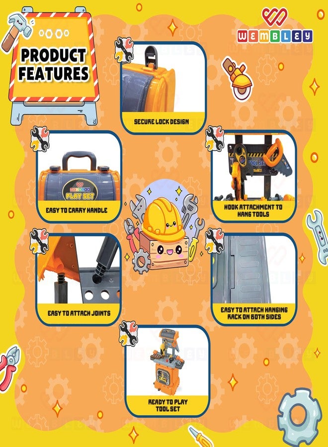 Wembley Kids Tool Kit Set with Trolley & Toolbox | DIY Construction Pretend Play Tools for Boys & Girls 3-6 Years | Workshop Role Play Toy | Montessori Learning Gift for Kids Age 3, 4, 5, 6 - Image 4