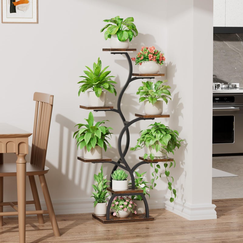 EVAWOO Plant Stand Indoor with Grow Light - 8 Tiered Plant Shelf Indoor, Corner Plant Stand, 49" Tall Plant Shelf with Lights for Indoor Growing, Lighted Flower Holder for Living Room, Balcony, Black - Image 2