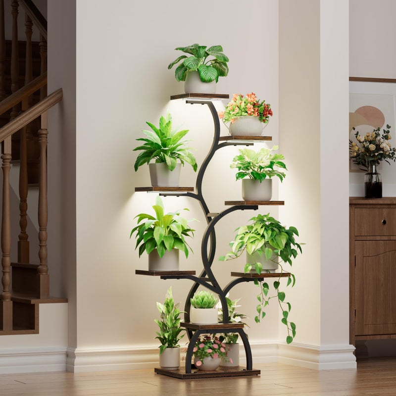 EVAWOO Plant Stand Indoor with Grow Light - 8 Tiered Plant Shelf Indoor, Corner Plant Stand, 49" Tall Plant Shelf with Lights for Indoor Growing, Lighted Flower Holder for Living Room, Balcony, Black - Image 3