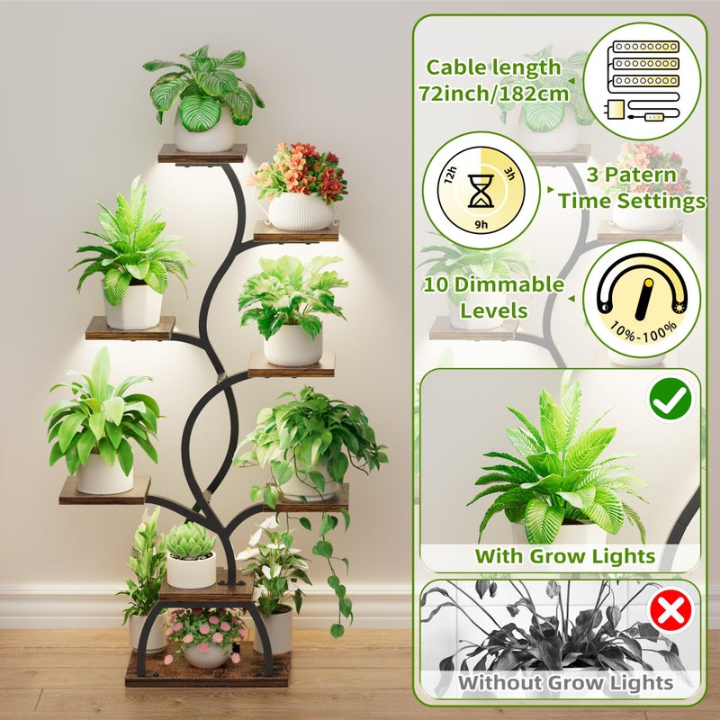 EVAWOO Plant Stand Indoor with Grow Light - 8 Tiered Plant Shelf Indoor, Corner Plant Stand, 49" Tall Plant Shelf with Lights for Indoor Growing, Lighted Flower Holder for Living Room, Balcony, Black - Image 5