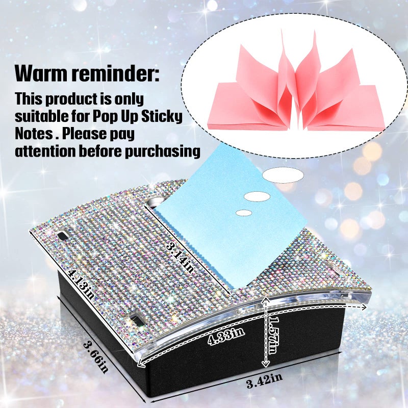 Eersida Rhinestone Self Stick Note Pad Holders 4 x 4 Inches Memo Sticky Dispenser Note Holder Sticky Dispenser for Office Home Desk Supplies(AB Color) - Image 3