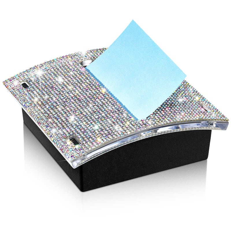 Eersida Rhinestone Self Stick Note Pad Holders 4 x 4 Inches Memo Sticky Dispenser Note Holder Sticky Dispenser for Office Home Desk Supplies(AB Color) - Image 1