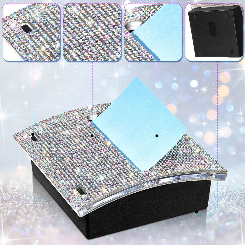 Eersida Rhinestone Self Stick Note Pad Holders 4 x 4 Inches Memo Sticky Dispenser Note Holder Sticky Dispenser for Office Home Desk Supplies(AB Color) - Image 4