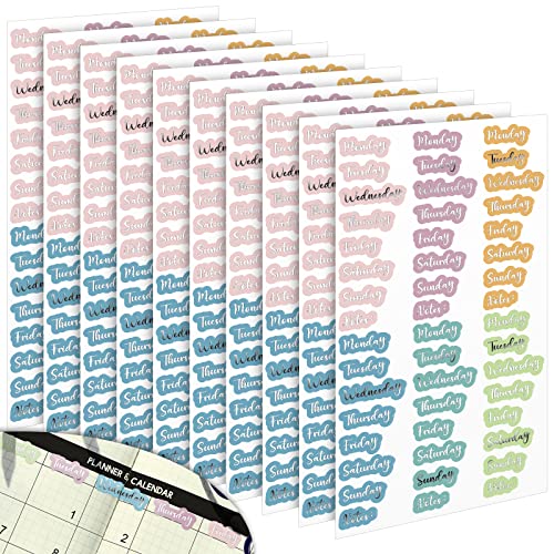 Pajean 480 Pcs Day of The Week Stickers Silver Foiled Date Covers Decorative Day of The Week Stickers Self Adhesive Removable Labels for Planners Journal School(Mixed Size,Shaped) - Image 1