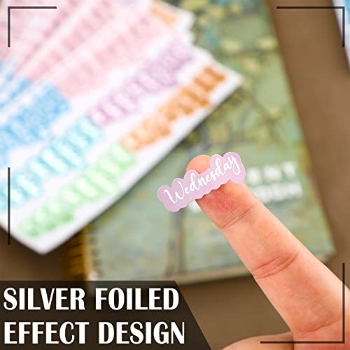 Pajean 480 Pcs Day of The Week Stickers Silver Foiled Date Covers Decorative Day of The Week Stickers Self Adhesive Removable Labels for Planners Journal School(Mixed Size,Shaped) - Image 5