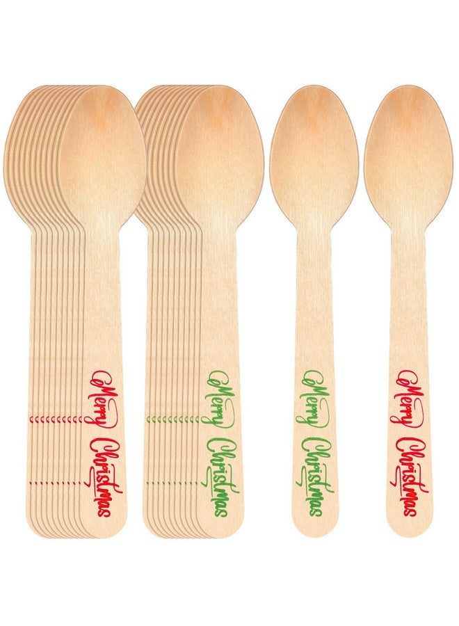 هوليري ملاعق عيد الميلاد الخشبية للاستخدام مرة واحدة من Hoolerry، 100 قطعة، مقاس 5.5 بوصة، ملاعق عيد ميلاد سعيد، ملاعق حلوى الشوكولاتة الساخنة، ملاعق تذوق شتوية للكعك والقهوة والآيس كريم - Image 1