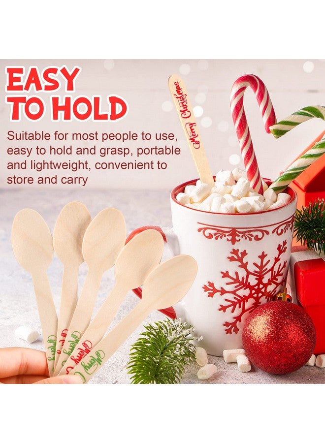 هوليري ملاعق عيد الميلاد الخشبية للاستخدام مرة واحدة من Hoolerry، 100 قطعة، مقاس 5.5 بوصة، ملاعق عيد ميلاد سعيد، ملاعق حلوى الشوكولاتة الساخنة، ملاعق تذوق شتوية للكعك والقهوة والآيس كريم - Image 5