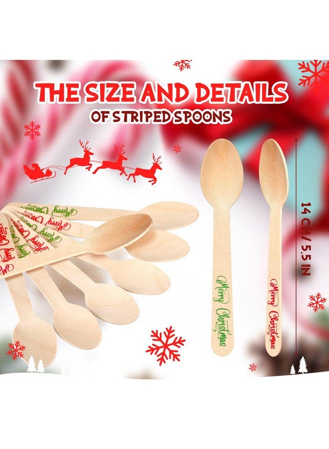 هوليري ملاعق عيد الميلاد الخشبية للاستخدام مرة واحدة من Hoolerry، 100 قطعة، مقاس 5.5 بوصة، ملاعق عيد ميلاد سعيد، ملاعق حلوى الشوكولاتة الساخنة، ملاعق تذوق شتوية للكعك والقهوة والآيس كريم - Image 3