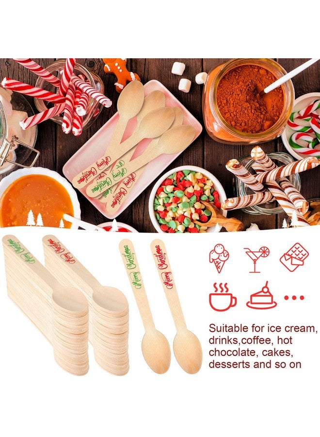 هوليري ملاعق عيد الميلاد الخشبية للاستخدام مرة واحدة من Hoolerry، 100 قطعة، مقاس 5.5 بوصة، ملاعق عيد ميلاد سعيد، ملاعق حلوى الشوكولاتة الساخنة، ملاعق تذوق شتوية للكعك والقهوة والآيس كريم - Image 4
