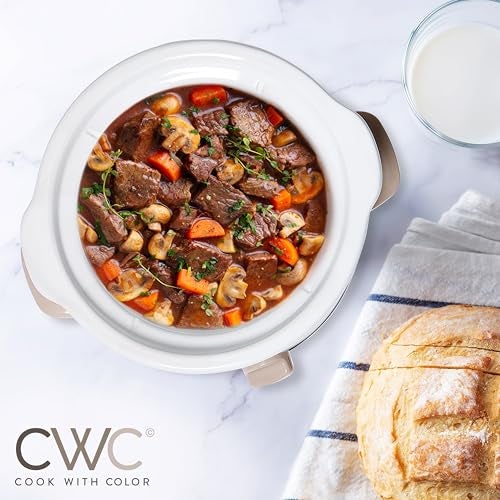 COOK WITH COLOR 2QT Mini Electric Round Slow Cooker - Adjustable Settings, Removable Stoneware Pot, Tempered Glass Lid, Dishwasher Safe, Cool-Touch Side Handles, Sand - Image 3