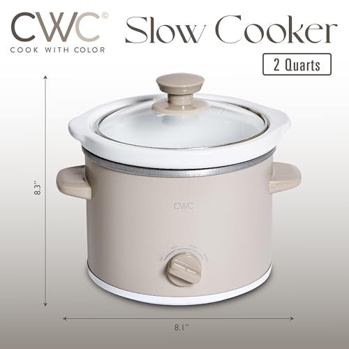 COOK WITH COLOR 2QT Mini Electric Round Slow Cooker - Adjustable Settings, Removable Stoneware Pot, Tempered Glass Lid, Dishwasher Safe, Cool-Touch Side Handles, Sand - Image 2