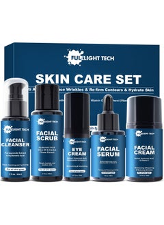 FULLLIGHT TECH Gifts for Men,Mens Anti Aging Skin Care Kit,Reduce Wrinkles & Hydrate Skin w/Facial Cleanser,Scrub,Cream,Serum,Eye Cream Unique Men Gifts Stocking Stuffers for Christmas,Gift for Him Boyfriend Husband  - Image 1