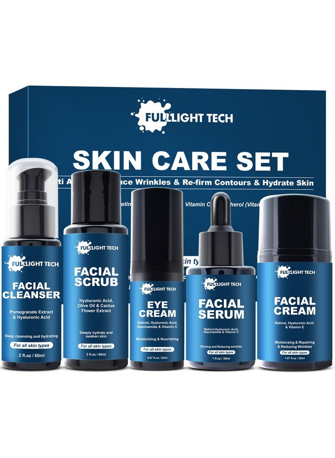 FULLLIGHT TECH Gifts for Men,Mens Anti Aging Skin Care Kit,Reduce Wrinkles & Hydrate Skin w/Facial Cleanser,Scrub,Cream,Serum,Eye Cream Unique Men Gifts Stocking Stuffers for Christmas,Gift for Him Boyfriend Husband - Image 1