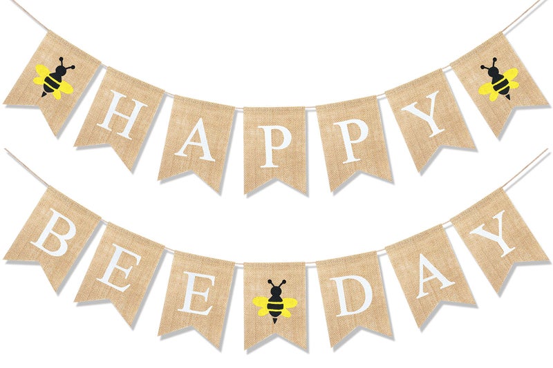 Uniwish Happy Bee Day Burlap Banner Bumblebee Themed Baby Shower Birthday Party Decorations Rustic Gifts for Boys Girls - Image 2