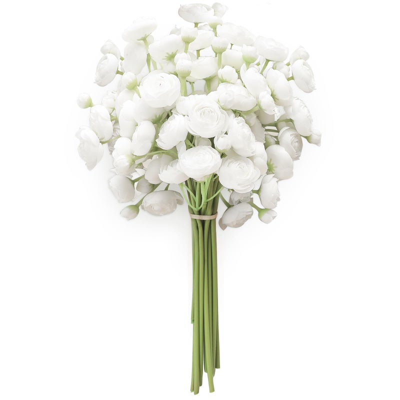 Floroom Ranunculus Artificial Flowers 18 Pcs White Faux Silk Mini Ranunculus Bulk Fake Wedding Filler Flowers for DIY Bouquets, Centerpieces, Bridal Shower Decorations & Arrangements - Image 1
